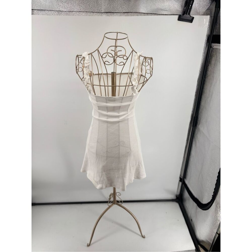 Aritzia Sunday Best White Ribbed Ruffle Strap Mini Dress Size XS - Picture 5 of 9